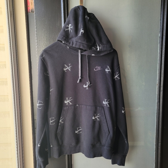 COPY - Nike Mens Sportswear Club Fleece All Over Print Pullover Hoodie Black Sm… - Picture 2 of 10